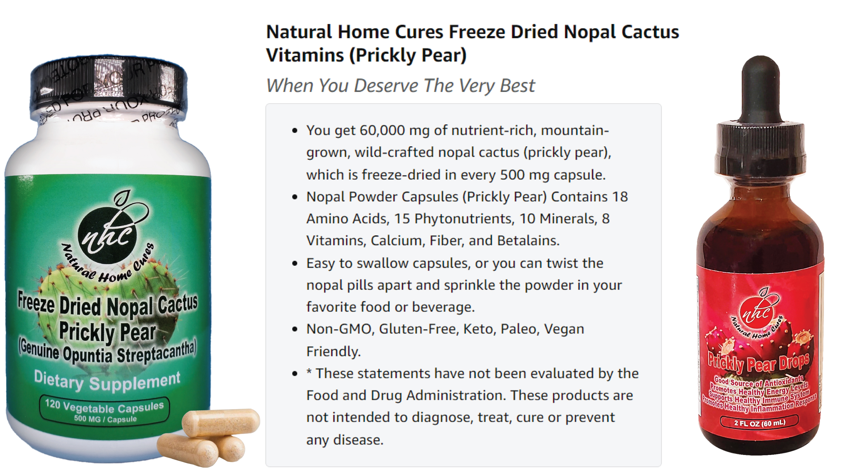 Natural Home Cures Freeze Dried Nopal Powder Capsules (Prickly Pear Supplements) Drops 